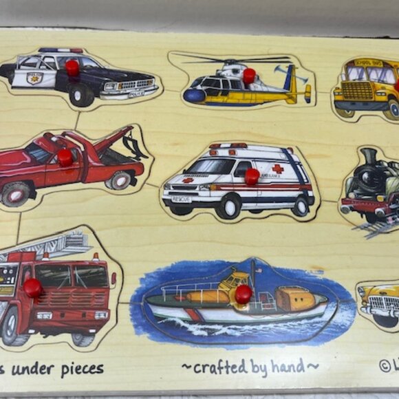 Easy Grip Peg Transportation Wooden Learning Puzzle Ages 2+ Toy NEW - Picture 4 of 10